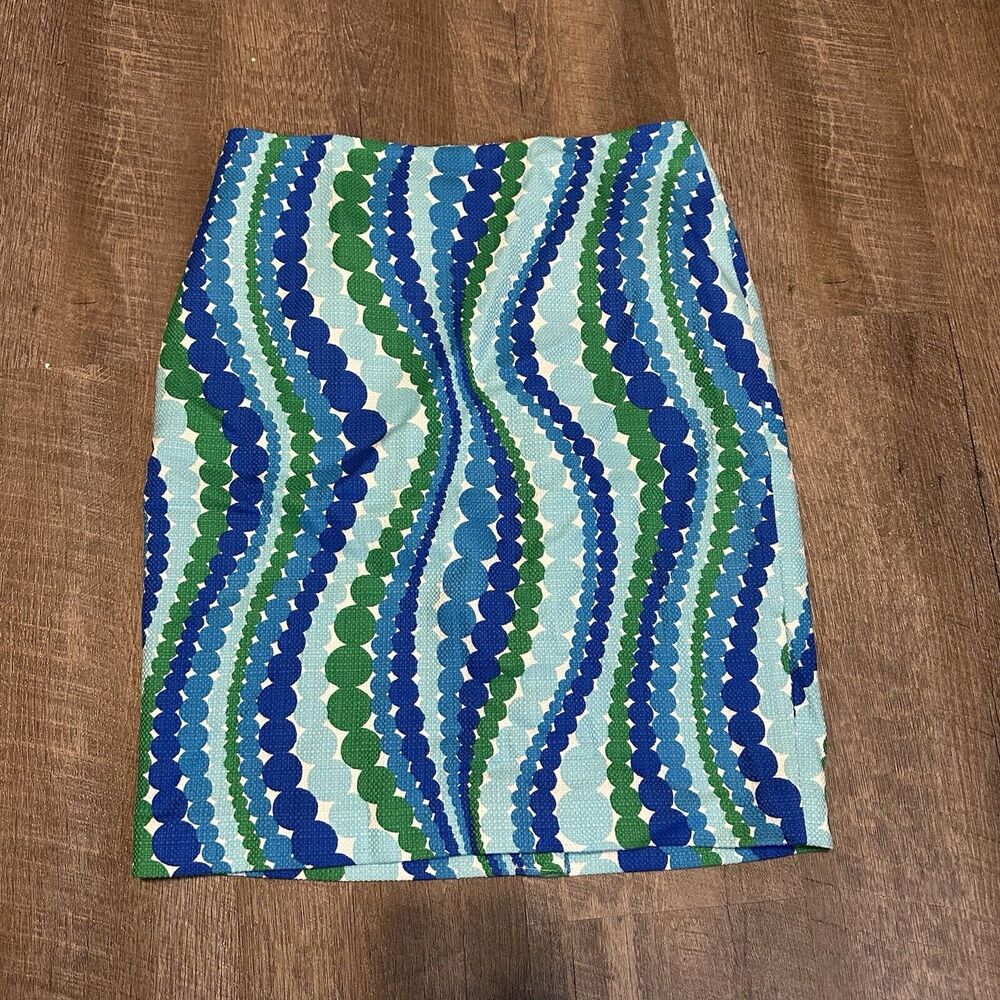 Womens NWT Blue Green Polka Dot TALBOTS Lined Stretch Below Knee‎ Skirt 4 Petite